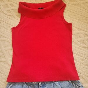 M Rafaella Bright Red Sleeveless Turtleneck Top